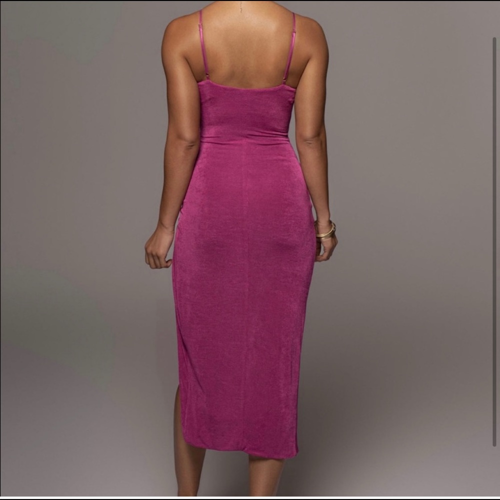 JLUXLABEL Silk magenta side slit dress